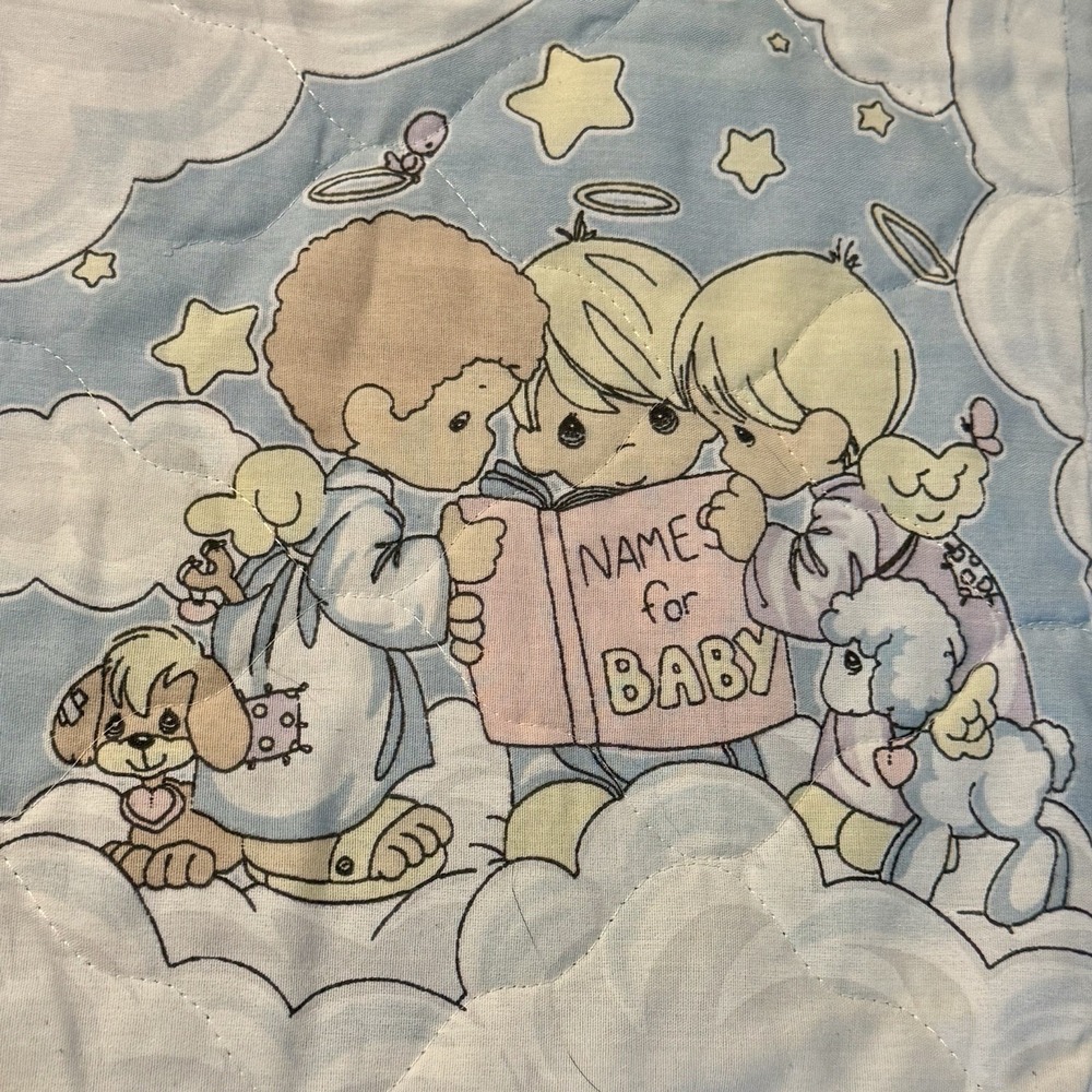 Vintage Precious Moments Baby Crib Blanket 45x32" Comforter Quilt Angels - Picture 3 of 10